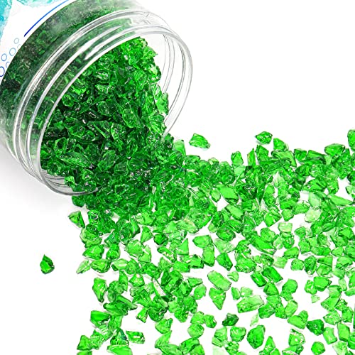 1.5 lb Dark Green Crushed Glass for Resin Art and Crafts, 3-6mm Chunky Broken Glass Pieces, Solid Color Irregular Shards for Geode, Vase Filler, Aquarium Decor & DIY Crafts - color: Dark Green