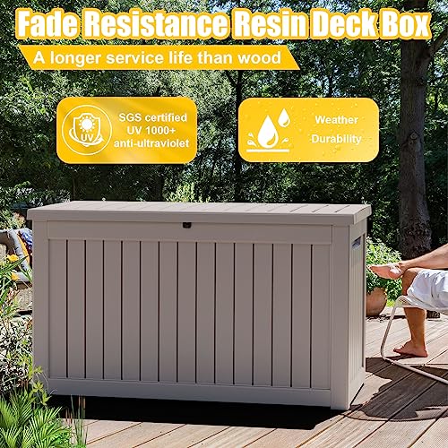 ROJIK Outdoor Storage Housing Deck Box - Waterproof Patio Furniture, Garden Tools, Cushions, Pool Accessories Storage Bench with Lockable Lid and Side Handles (Grey, 275 Gal) - color: Grey, size: 275 Gallon