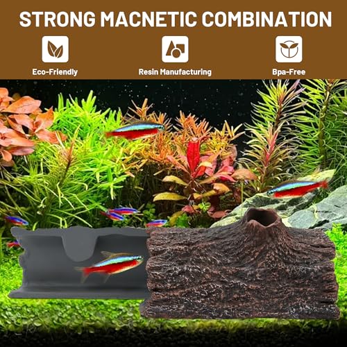 Upgraded Magnetic Detachable Aquarium Hideaway Hollow Tree Cave to Check Your Aquatic Pets to Breed, Play and Rest Safe and Non-Toxic Resin Fish Tank Viewing Hideout Ornaments