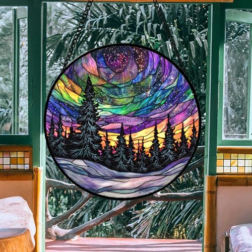 DASTOLL Stained Glass Window Hanging, Van Gogh Night Scene Sun Catchers Colorful Glass Panel Starry Sky Suncatcher Decor for Birthday for Women, Men, Wife, Aunt, and Mom 14.9x14.9 in - color: Blue, size: 14.9x14.9 IN