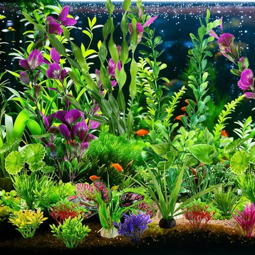 Promising Aquarium Decor Plastic Plants, Fish Tank Accessories, Artificial Aquarium Plants Kit, 22 Pieces