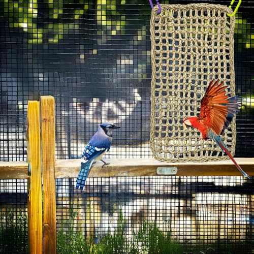 Large Bird Seagrass Mat 24 × 14 ''Natural Seagrass Woven Bird Net Hammock Climbing Rope Ladder with Hooks Chew Toy for Parrot Guinea Pig Lovebird Cockatiel Pigeon - size: 2Pcs 23.6×13.8‘’