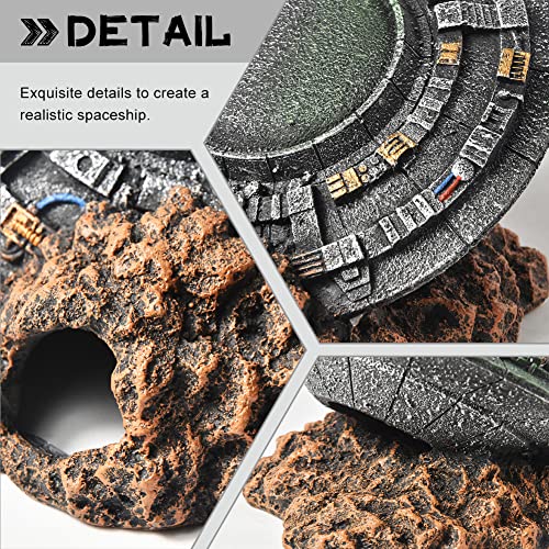 Aquarium Decorations-UFO Fish Tank Accessories for Betta Hide Flying Saucer Creative Medium Fish Tank Decor Reptile Box Landscaping Ornament - color: Ufo-m