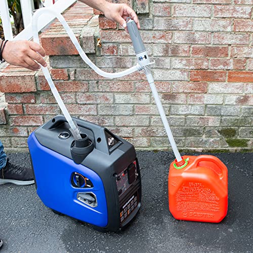 Automatic Fuel Transfer Pump - 3X More Powerful D Battery Powered, Extra Long Hose Fits All Size Cans, Portable Liquid Pump Transfers Gasoline, Water & More at 2.6 Gal/Minute