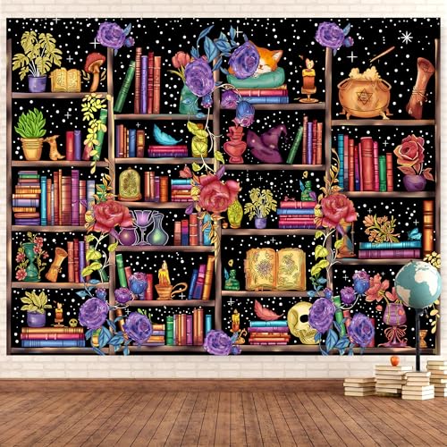 Medieval Bookshelf Backdrop 6x4 FT Bookcase Photography Background Bookshelf Library Backdrops Wall Hanging Dark Academia Photography Background Photo Studio Props - color: Black, size: 6x4 FT
