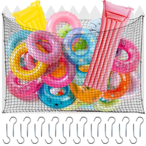 Aliceset 1/2/4 Pcs Pool Float Storage Net Bag Various Sizes Adjustable Swimming Pool Inflatable Toy Hanging Organizer Mesh Net Pouch Holder Reinforced Attaches to Poolside Fence - color: Black, size: 71 x 47"