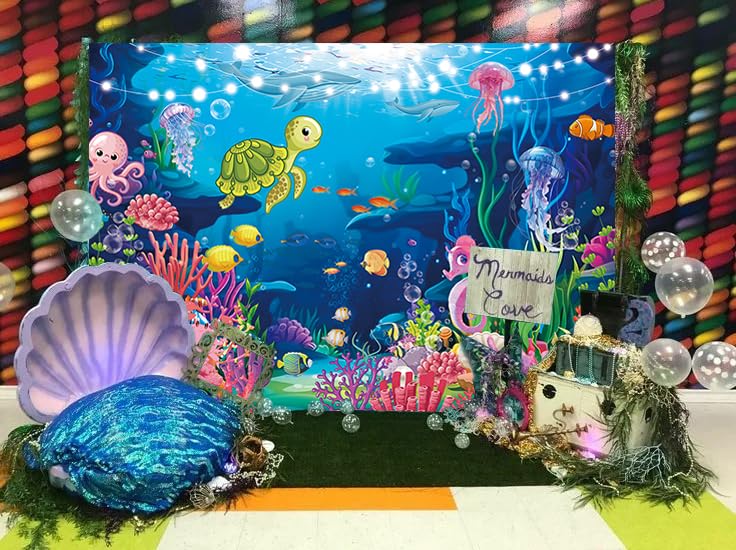 Under The Sea Photography Backdrop 7x5ft Underwater World Coral Reef Background for Ocean Theme Baby Shower Decorations Birthday Party Cake Table Decor Banner (7x5FT（210x150cm）) - size: 7 x 5 ft