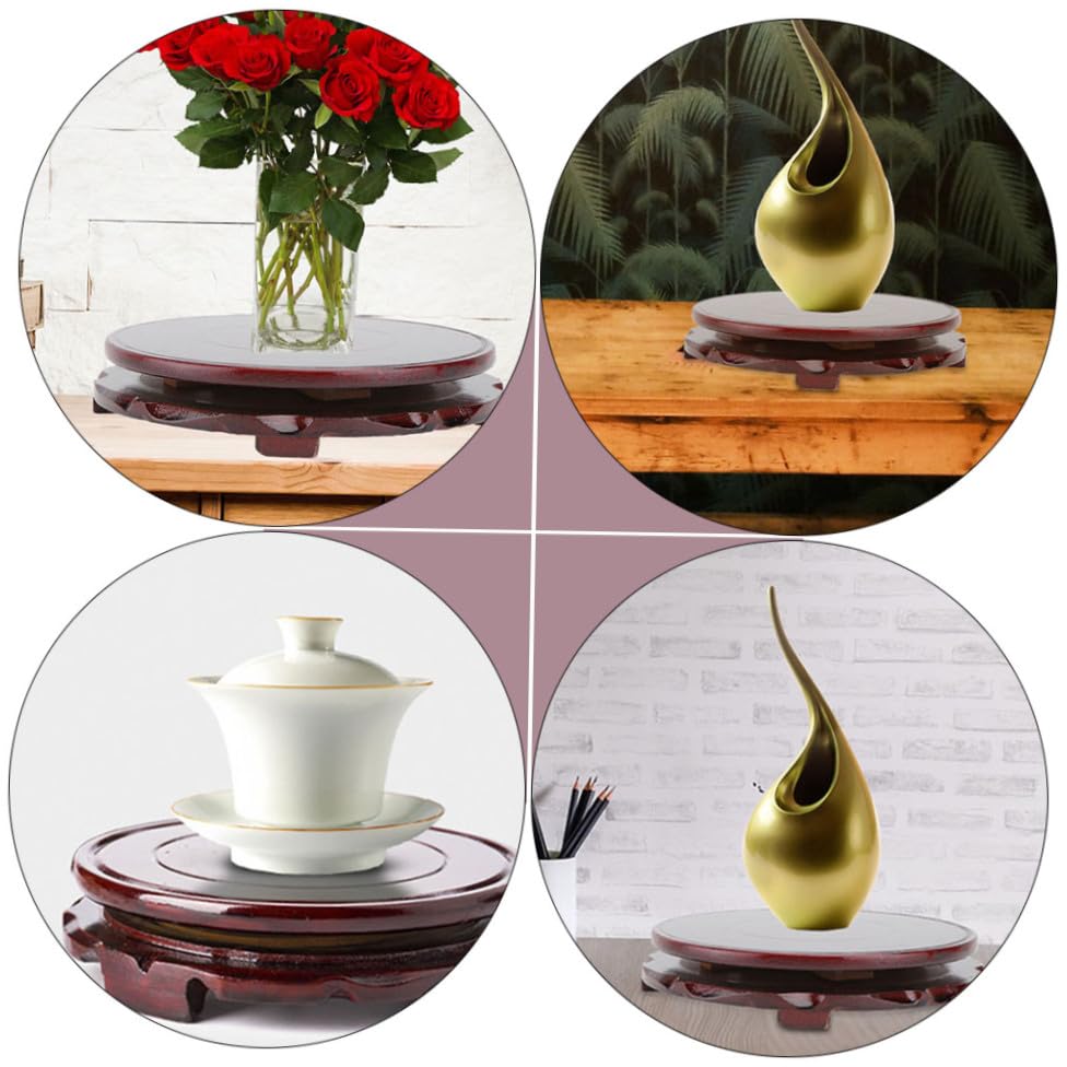 1pc Rotating Wooden Display Base for Fish Tanks Flower Pots Buddha Statues and Crafts Round Holder for Home Decoration and Showcase
