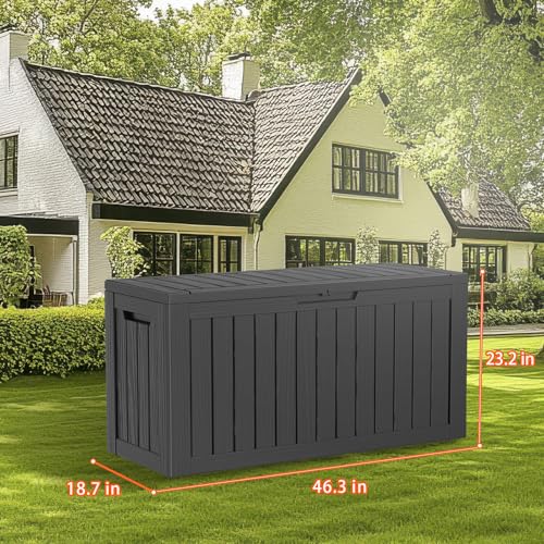 PatioZen 90 Gallon Resin Deck Box, Lockable Patio Outdoor Storage Box for Furniture, Garden Tools and Tools Storage, Waterproof Outside Storage Box - Black - color: Black, size: 90 Gallon