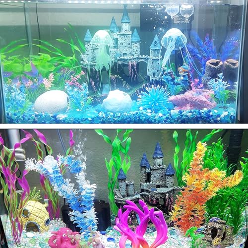 PINVNBY Aquarium Resin Castle Decoration Fish Tank Driftwood Castle Cave Hideouts House Plants Supplies Accessories(Purple) - color: Purple