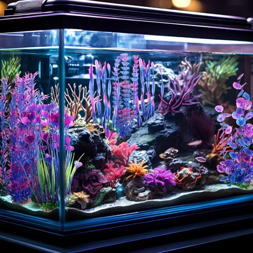 10 Pcs Large Christmas Aquarium Artificial Plants Decorations, Tall Plastic Fish Tank Plant Decorations for Household and Office Aquarium Christmas Decor(Purple)