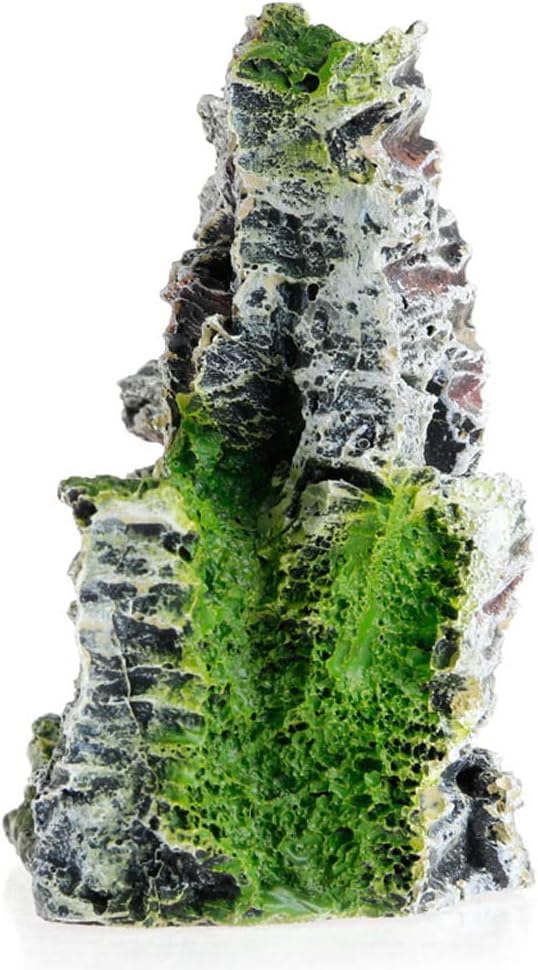 Artificial Moss Rock Aquarium Stone Cave – Resin Fish Tank Decor for Hiding and Landscaping, Small Mountain Terrain Ornament, Natural-Looking Habitat for Fish, Shrimp, and Reptiles, Desktop Decoration