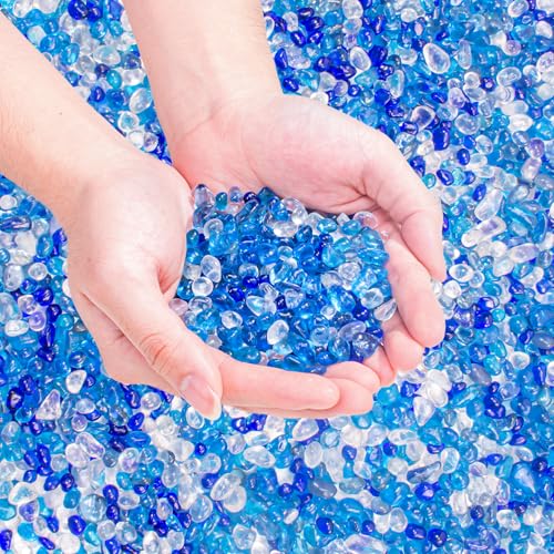 Keedolla 3 Lb Blue Mix Color Aquarium Fish Tank Rocks Gravel, 6-9mm Glass Gemstones Aquarium Decor Rocks Fish Tank Pebbles Vase Fillers - color: Clear & Blue Mix, size: 3 Pounds