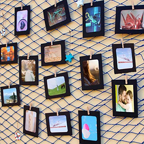 Fishing Net with Black 40 PACK Frames Paper Photo Hanging Display Board 10x15cm Wall Decoration, Pictures Decor for Birthday Party Family School, with Clips and Hemp Rope Set Fit 6x4 inch