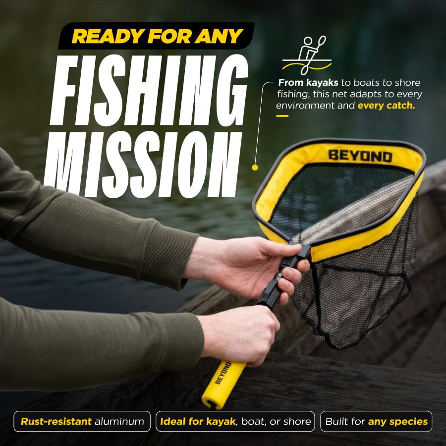 Beyond Braid Floating Fishing Net with Handle – Folding Fishing Net for Easy Storage – Telescopic Landing Net for Bass, Trout, Kayak & Boat Fishing – Durable, Lightweight & Fish Friendly