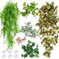 Hamiledyi 5 Pcs Reptile Plants Terrarium Hanging Fake Plant Leaves, Bearded Dragon Tank Accessories, Habitat Decor for Snake Leopard Gecko Lizard Chameleon Spider Turtle (Style 3) - size: 5 PCS - Style 3