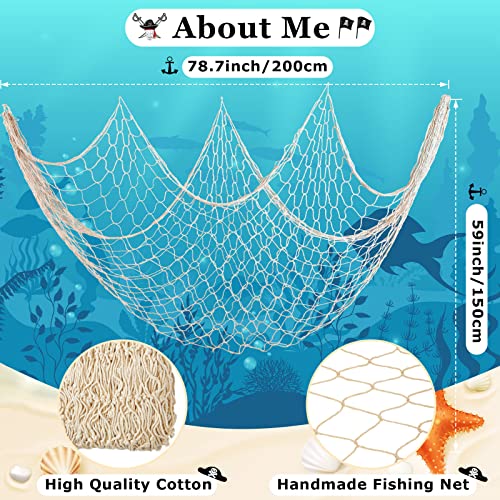 Chumia 12 Pcs Fish Net Decorative Hanging Party Supplies 78.7 x 59 Inch Nautical Party Decorations Natural Cotton Fishnet Accessory for Hawaiian Pirate Fishing Theme Supplies (Beige) - color: Beige