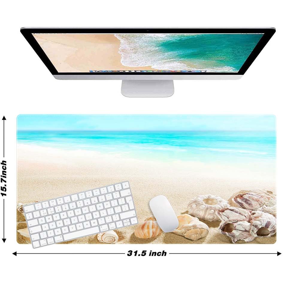Beach and Starfish Customized Large Extended Gaming Mouse Pad with Stitched Edges and Non-Slip Rubber Base,Suitable for Office and Home Use,31.5x15.7 Inches - color: Beach and Starfish