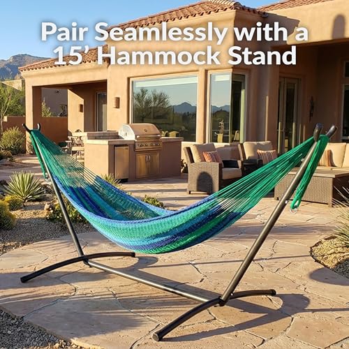 Sunnydaze Handwoven XXL Thick Cord Mayan Double Hammock for Outside - 625-Pound Capacity Heavy-Duty Outdoor Hammock - Tropical Lagoon - color: Tropical Lagoon