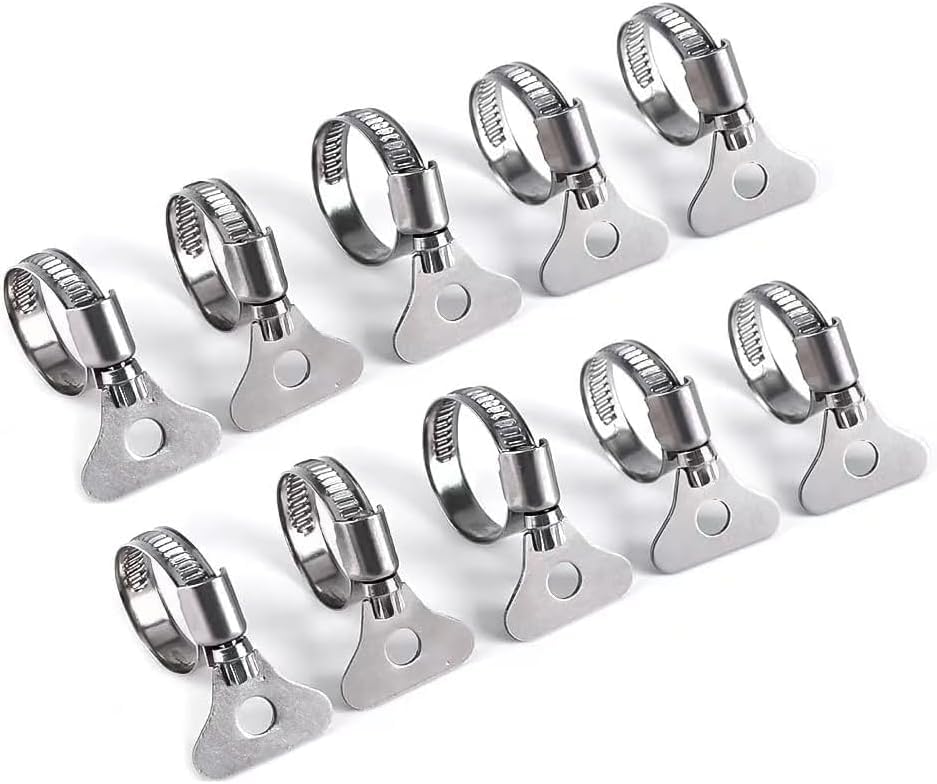 10-Pack 304 Stainless Steel Hose Clamps with Adjustable Thumb Screw, Key-Type Design, 8mm Bandwidth, Ideal for Plumbing, Automotive, and Machinery Applications (Size:13-19 mm(1/2"-3/4") - size: Size:13-19 mm( 0.512-0.748")