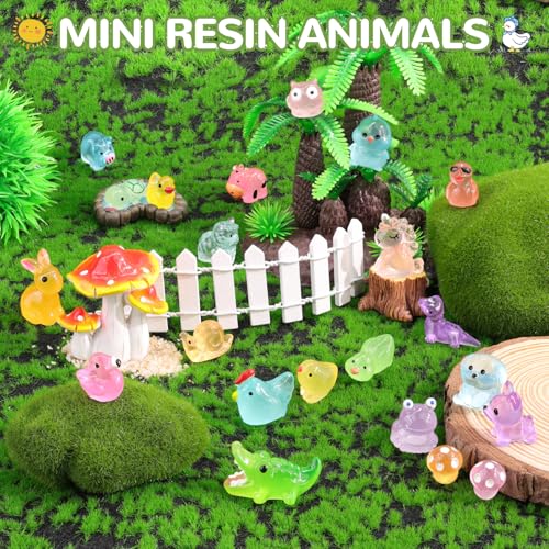 150PCS Mini Resin Animals Tiny Cute Figurines Glow in Dark, Miniature Figures to Hide, Little Animal Small Accessories for Topper Desk Garden Dollhouse Landscape Aquarium Ornaments Crafts & Decor - color: Luminous Animals F-150pcs