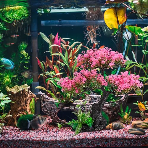 Didiseaon Aquarium Decor Artificial Plants Tree Set 11.4 Inch Plastic Plants for 10-55 Gallon Fish Tank Decoration Pink Simulation Aquarium Tree Betta Fish Bowl Ornaments Home Office Decor