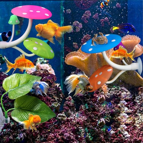 4pcs Betta Fish Leaf Hammock Mushroom Silicone Betta Bed Realistic Betta Resting Spot Betta Aquarium Decor for Small Shrimp Fish Tank Aquarium Decorations - color: 2 Leaf+2 Mushroom