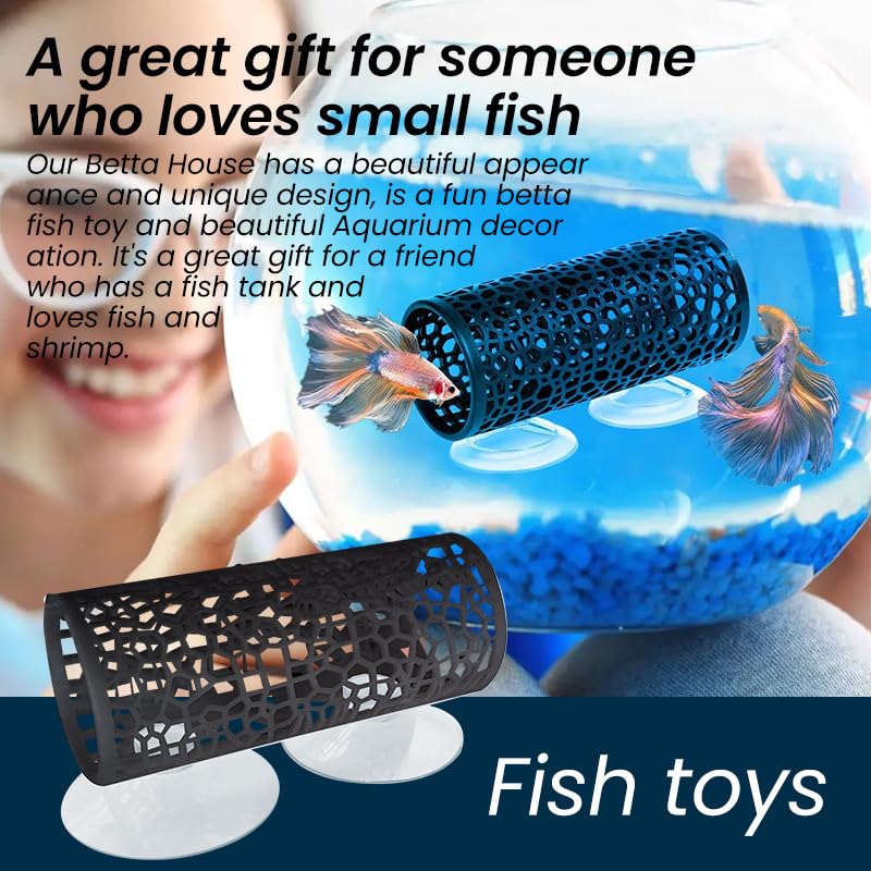 Betta Fish Tunnel Hammock, Safe Aquarium Decor for Smallfish Shrimp, Bettas Tank Accessories with Suction Cups Perfect for Hideout and Play Area（Black）