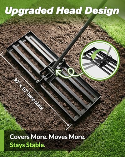 Sakerplus Lawn Leveling Rake 30 Inch, Landscaping Lawn Leveler, Heavy-Duty Yard Leveling Rake for Soil, Sand, Compost & Fertilizer, Fixed Handle Ground Leveler for Yard