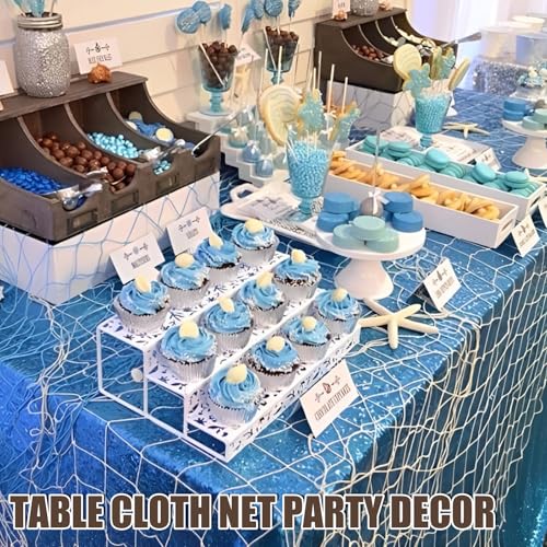 2 Pack Fish Net Decorations for Party, Natural Cotton Hawaiian Table Runner Party Fishing Net Decorative, Nautical Themed Decor Cotton Fishnet Under The Sea Pirate Ocean BeachHalloween Decor - color: 2pack-a