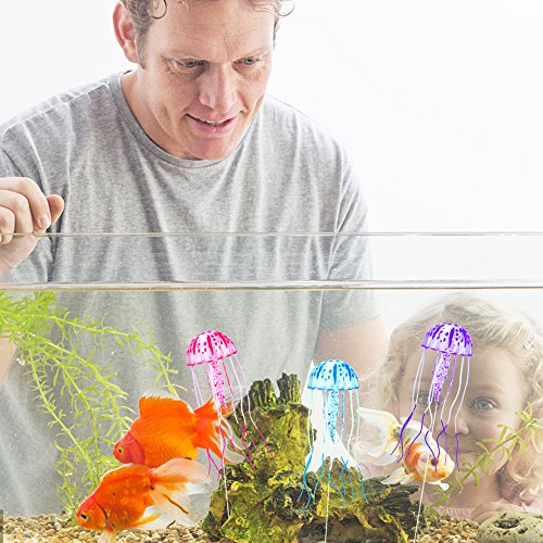 DaToo Aquarium Artificial Glowing Jellyfish Fish Tank Ornament Aquarium Silicone Decoration, 6 Pack, 1 Yr Warranty