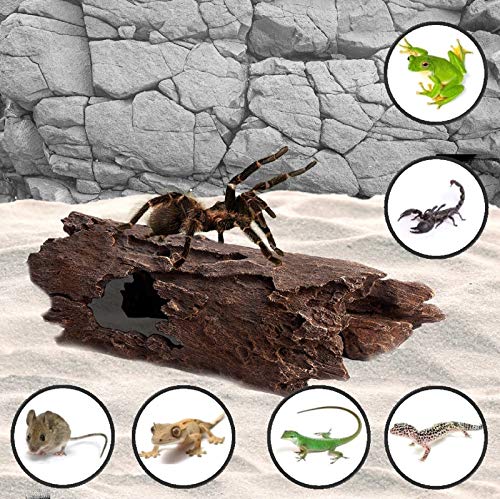 Lizard, Snake or Reptile Hide. XL Large 14" Hollow Log for Aquarium or Fish Tank. Bearded Dragon or Gecko Tank Accessories. Natural Looking Basking Platform, Shrimp or Betta Fish Hideout - size: Large