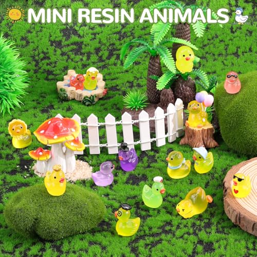 TINKRSTUFF 50PCS Mini Resin Animals Assorted Styles Tiny Ducks Glow in Dark,Miniature Duck Figures to Hide,Little Animal Bulk for Topper Desk Garden Landscape Aquarium DIY Crafts & Decor - color: Luminous Various Ducks-50pcs