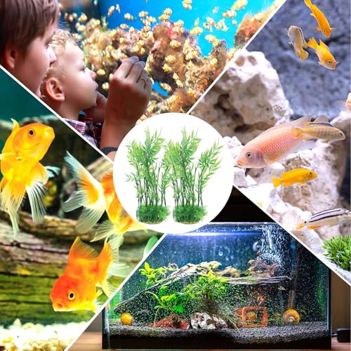 VOSAREA 2pcs Artificial Aquarium Plants Plastic Aquarium Bamboo Fish Tank Accessories Green Fish Tank Decorations for Aquarium Decor Plastic Plants (2.75X1.97X9.82in)