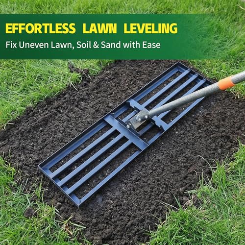 Lawn Leveling Rake 36x10 Inch, 6FT Heavy-Duty Carbon Steel Lawn Leveler – Yard Leveling Rake for Soil, Sand, Grass, Perfect for Lawn Repair, Pit Filling & Garden Maintenance - size: L