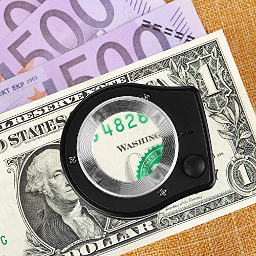 30X Loupe Magnifier with 6 Light, Desktop Portable Metal Magnifier Folding Scale Sewing Magnifying Glass for Textile Optical Jewelry Tool Coins Currency (Black) - color: Black
