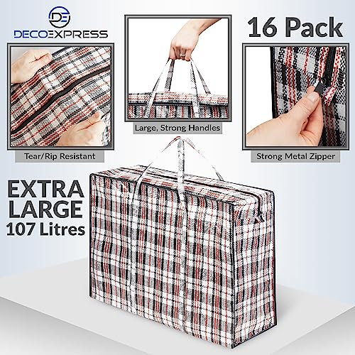 16 Pack Heavy Duty Moving Bags with Strong Zipper & Carrying Handles, 107L/ 28 gal Large Durable Clothes Storage Totes, 88 lbs Packing Moving Boxes, Closet Organizers and Storage (29.9x23.2x29.4 IN) - size: Pack of 16