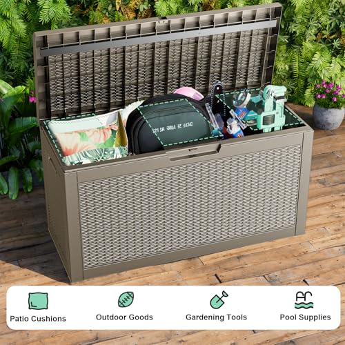 ROJIK Outdoor Storage Housing Deck Box,Waterproof Patio Furniture, Garden Tools, Cushions, Pool Accessories Storage Bench with Lockable Lid and Side Handles (Grey,60 Gallon) - color: Grey, size: 60 Gallon