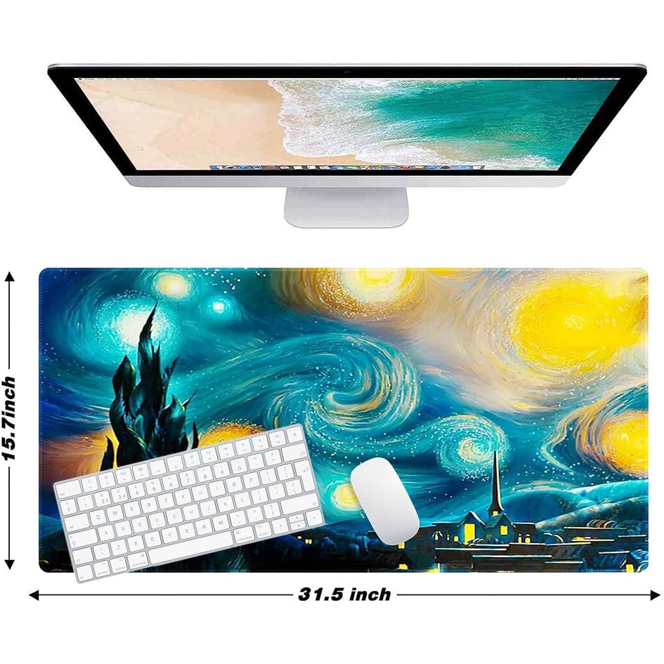 Van Gogh Style Watercolor Customized Large Extended Gaming Mouse Pad with Stitched Edges and Non-Slip Rubber Base,Suitable for Office and Home Use,31.5x15.7 Inches - color: Van Gogh Style Watercolor Painting