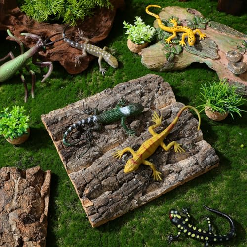 SHINEOFI 4Pcs Cork Bark Reptile Terrarium Background Aquarium Decor for Gecko Lizard Frog Bearded Dragon Tank Natural Tree .90X5.90X0.78In