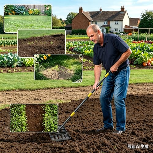 Lawn Leveling Rake, 17” x 10” Ground Plate Heavy Duty, Pull Behind Garden Landscape Grass Sand Dirt Yard Leveling Rake Levelawn Tool Steel Long Handle 60"