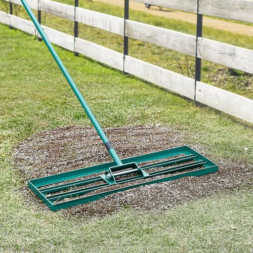 VEVOR Lawn Leveling Rake, 30" x10" Level Lawn Tool, Heavy-Duty Lawn Leveler with 78" Steel Extended Handle, Yard Leveling Rake Suit for Garden, Golf Lawn, Farm, Green - size: 30"x10", style: Classic: Alloy