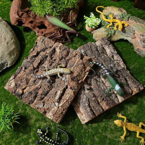 SHINEOFI 4Pcs Cork Bark Reptile Terrarium Background Aquarium Decor for Gecko Lizard Frog Bearded Dragon Tank Natural Tree .90X5.90X0.78In