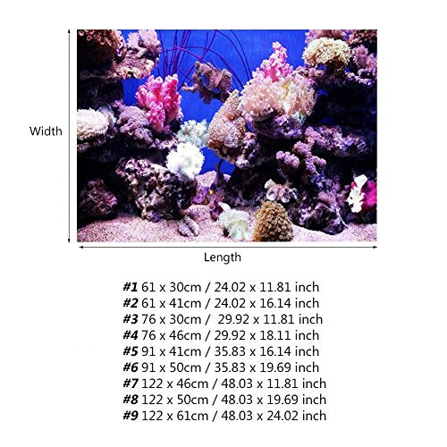 Aquarium Background Sticker, 3D Effect Seaworld Landscape Image PVC Sticker Sided Adhesive Wallpaper Background Poster Aquarium Wall Decorations(61x30cm) - size: 61x30cm