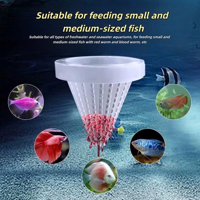 2PCS Plastic Bloodworm Feeding Cones with Suction Cup, Transparent Aquarium Nematode Feeder for Live Bait, 2.56 Inch Feeding Cup for Fish, Fish Tank Accessories