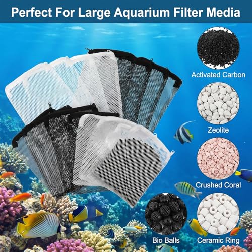 CIATBYYJ 16 Pack Aquarium Filter Media Bags with Zipper, Fish Tank Media Mesh Filter Bag, Reusable Fine Mesh Bag for Activated Carbon, Bio Balls, Ceramic Rings - Net Hole 1-2mm, (7.8" x 5.9")