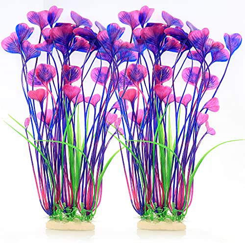 ALEGI Fish Tank Decorations Plastic Plants Large,Aquarium Artificial Plants Decoration Ornament Safe for All Fish-16 inch 2Pcs (Purple 2 pcs) - color: Purple 2 Pcs