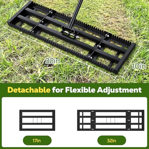Roylvan Lawn Leveling Rake, 2-in-1 Double Side Lawn Leveler Tool with 32x10in Ground Plate & Adjustable 78in Handle, Heavy Duty Carbon Steel Landscape Leveler for Grass Yard Garden Soil Sand Gravel