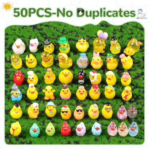 TINKRSTUFF 50PCS Mini Resin Animals Assorted Styles Cute Tiny Ducks,Miniature Duck Figures to Hide,Little Animal Bulk for Topper Desk Garden Dollhouse Landscape Aquarium Ornaments DIY Crafts & Decor - color: Various Ducks-50pcs