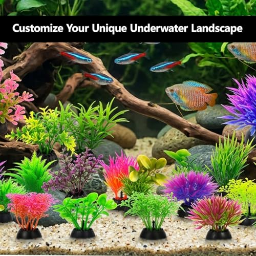 Betta Fish Tank Accessories and Aquarium Plants, 32 Artificial Aquarium Plants for Underwater Landscaping, Fake Aquarium Plants Set for Small Fish Habitats, Plastic Aquarium Decorations